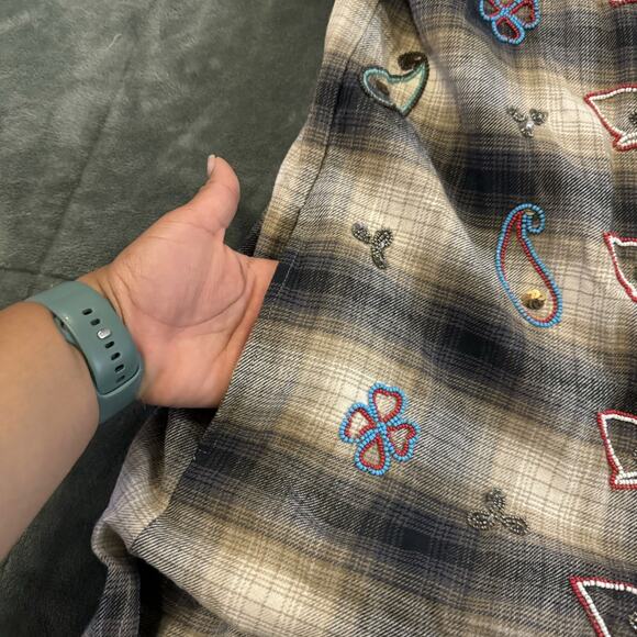 Miss Me Vintage Shirt Dress Women’s Small Brown Black Plaid Embroidered Beaded - Picture 6 of 11